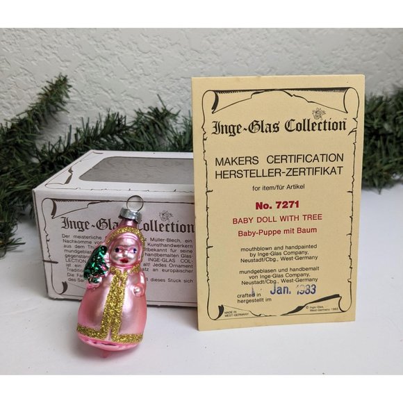 Baby Doll with Tree Inge Glas Retired Old World Christmas Ornament - Picture 1 of 5